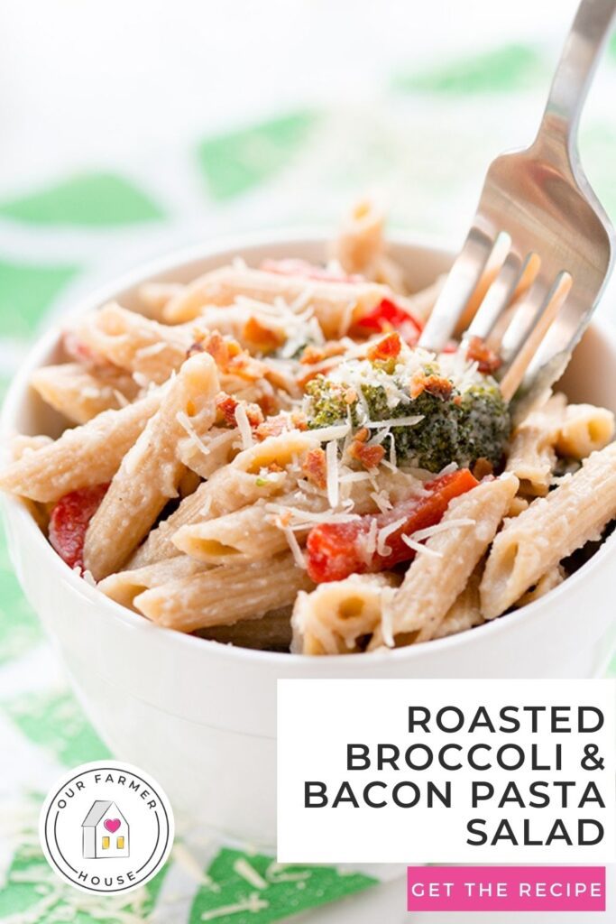 roasted broccoli and bacon penne pasta salad