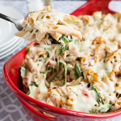 Easy Roasted Red Pepper Chicken Alfredo Bake