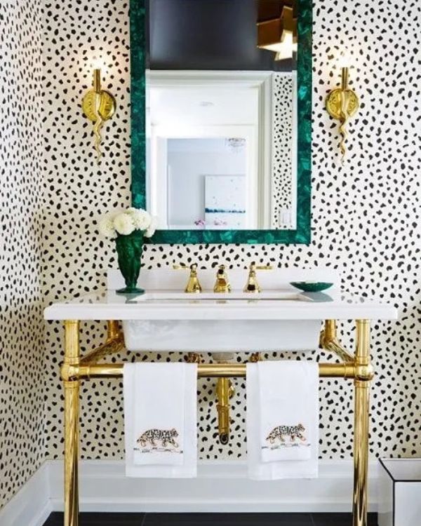 Black and white dot powder room