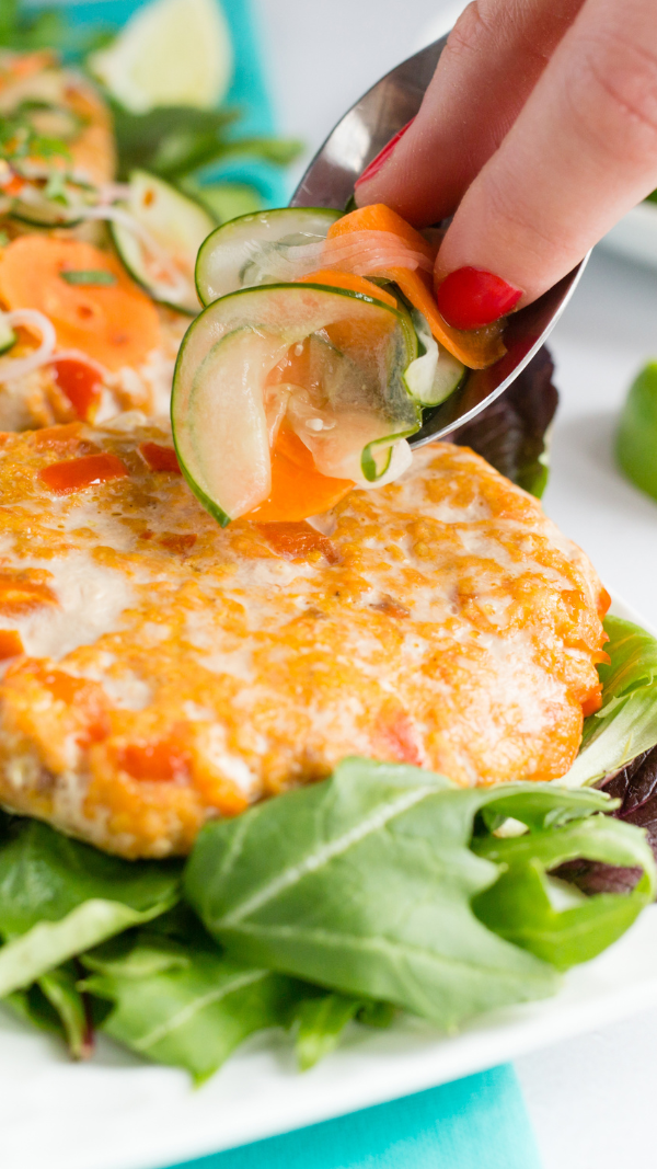 Quick Thai Salmon Burgers with Pickled Cucumber Slaw