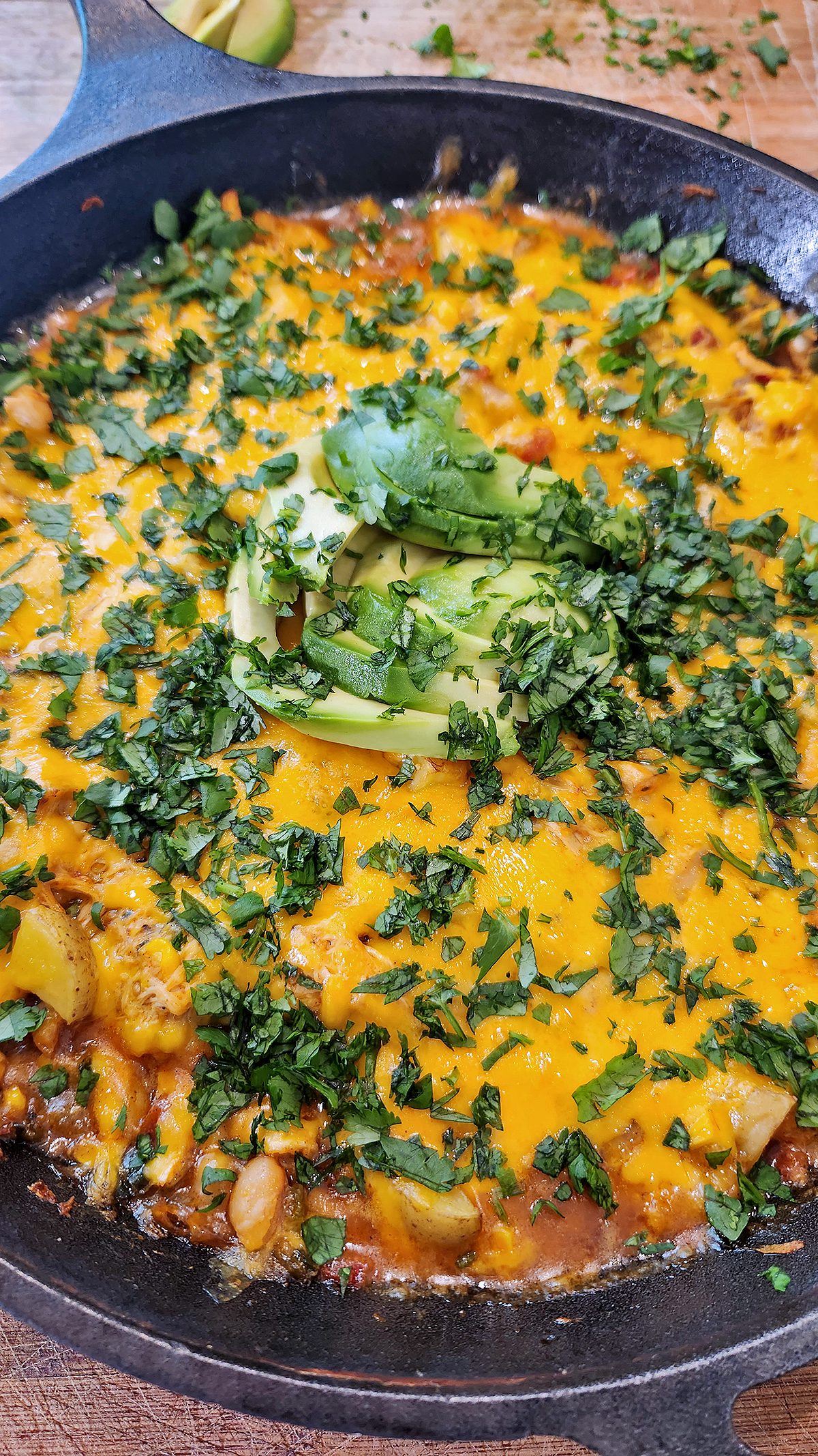 White Chicken Chili In Cast Iron Skillet