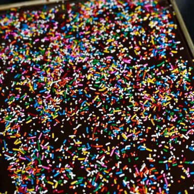 texas sheet cake with sprinkles